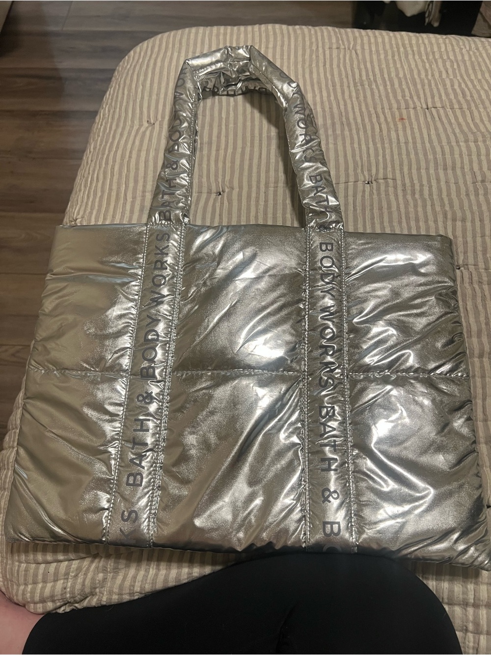 Bath & Body Works Metallic Silver Puffer Tote